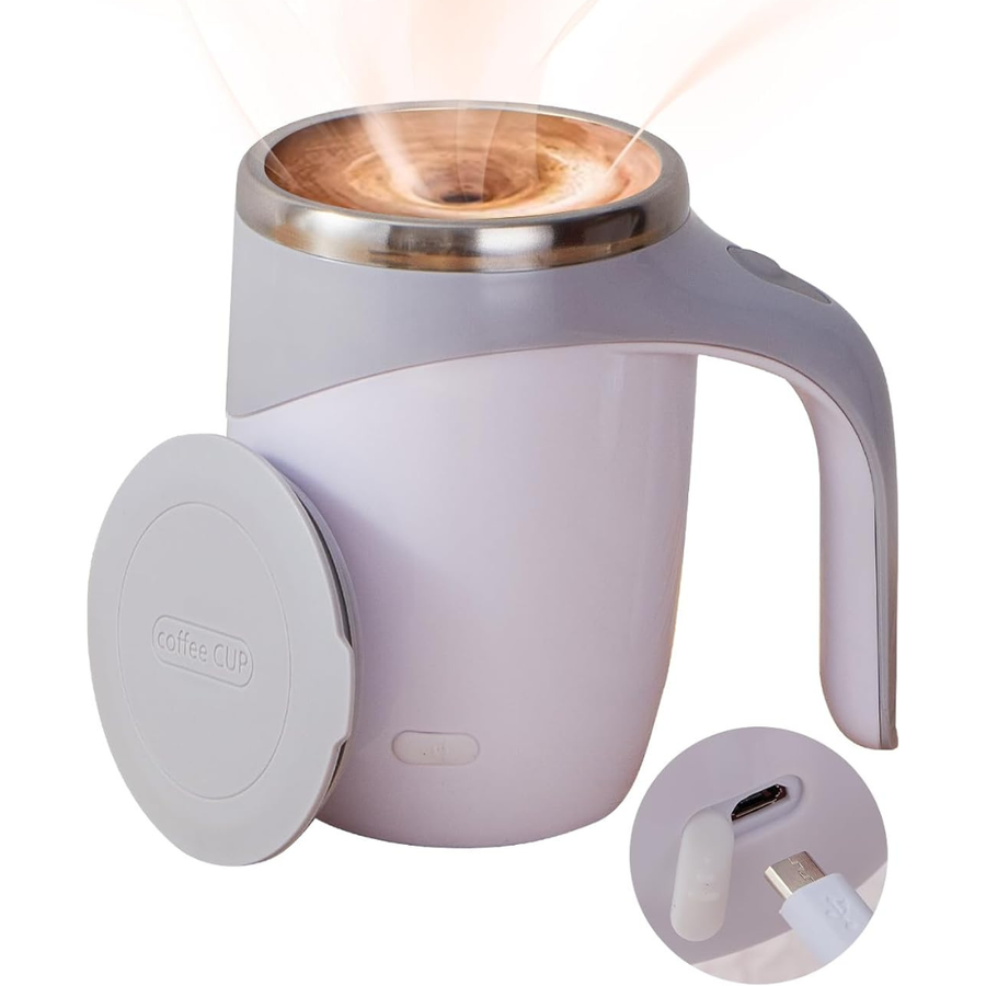 Taza autoagitadora STIRRVE en color blanco con asa ergonómica