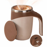 Taza autoagitadora STIRRVE en color marrón con tapa y cable USB